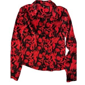 Mossimo 100% Silk Red & Black Button Down Long Sleeve Dress Shirt